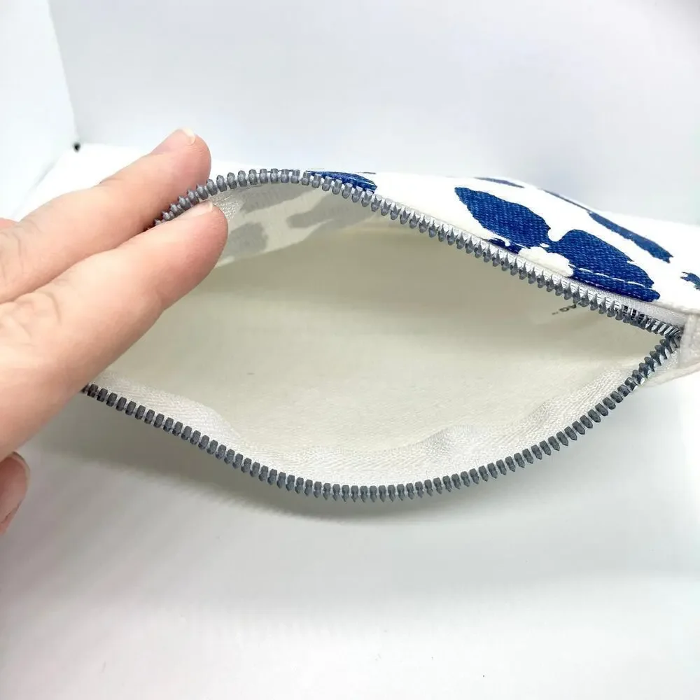 White and Blue Floral Cosmetics Makeup Bag